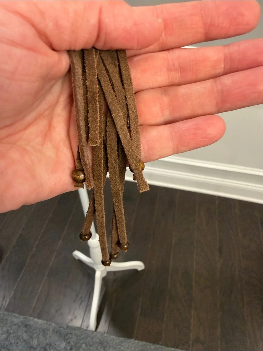 Vintage Boho Brown Genuine Leather Woven Cinch Belt with Suede Tassel Ties